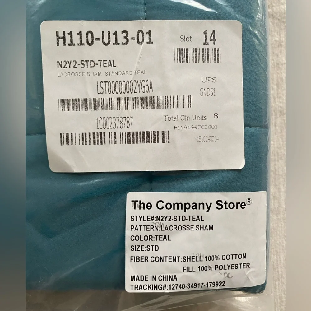 NWT | The Company Store | Single (1) Standard Quilted Sham | LaCrosse | Teal